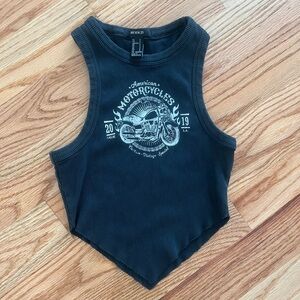 Forever 21 Charcoal Motorcycle Themed Ribbed Tank Top Size S